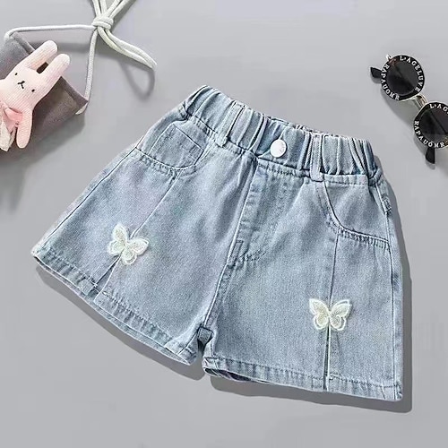 Kinder Mädchen Kurze Hose Schmetterling Streetwear Patchwork Schule 4-12 Jahre Sommer Blau Staubiges Blau Hellgrau Image