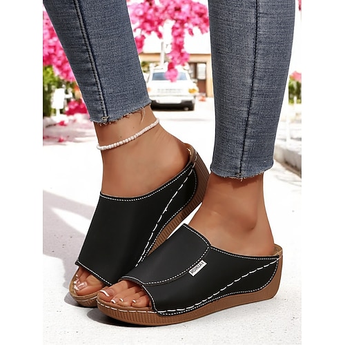 Hellblaue Keilsandalen für Damen – offene Schlupfsandalen mit weicher Sohle für Gartenspaziergänge und lässige Sommeroutfits Image