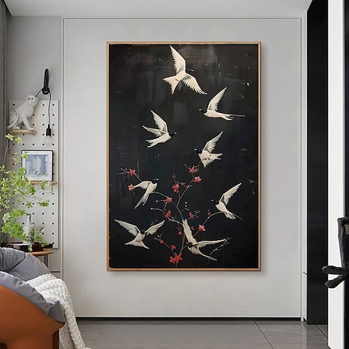 handgemachtes originales Ölgemälde mit fliegendem Vogel auf Leinwand, abstrakte Tier-Wandkunst für die Inneneinrichtung mit gespanntem Rahmen ohne Innenrahmen Image