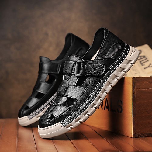 Herrensandalen weiße geschlossene Sportsandalen mit verstellbaren Riemen und strapazierfähiger Sohle für Outdoor-Aktivitäten und Wassersport Image