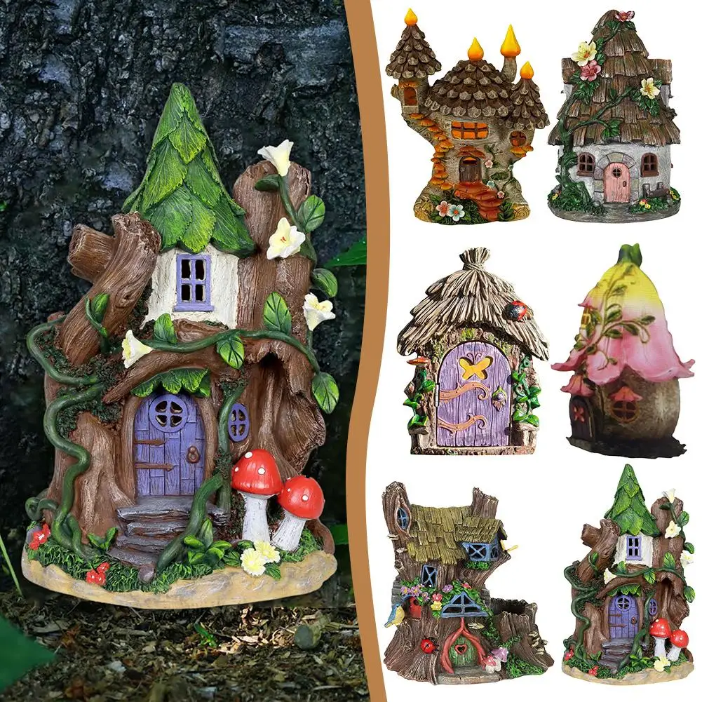 Figurines miniatures d'elfe de jardin, fée Gnome, porte de fenêtre, ornements de porte de maison, Sculpture d'arbre de noël, Statue d'art, maison de jardin D3G9