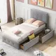 Letto singolo letto bambino 90x200 cm, testiera letto imbottita altezza regolabile con 2 cassetti, letto adulto adolescente, velluto, Grigio