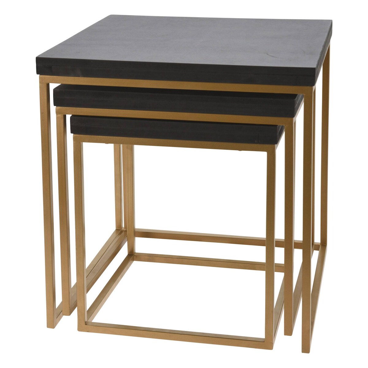 WellHome - 3er-Set Nido-Tische aus Holz und schwarzem Metall 40x40x42,5cm Image