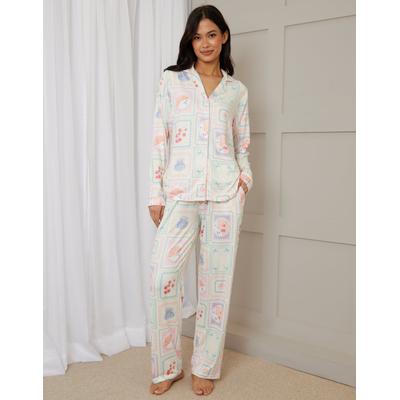 Threadbare Women's Cream Printed Long Button-Through Pyjamas (2-Piece Set)