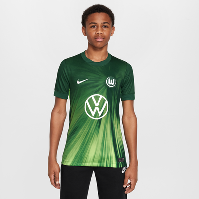 VfL Wolfsburg 2025/2026 Stadium Home Youth Nike Dri-FIT Football Replica Short-Sleeve Top - Green - Polyester