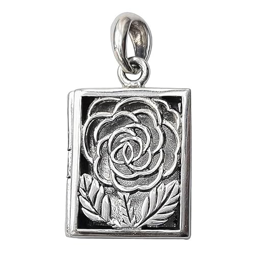 THTHT 925 Sterling Silver Pendant for Women's Necklace, ï»¿Hollowed-Out Peony Gawu Box Photo Box Creative Vintage Sweater Chain Pendant