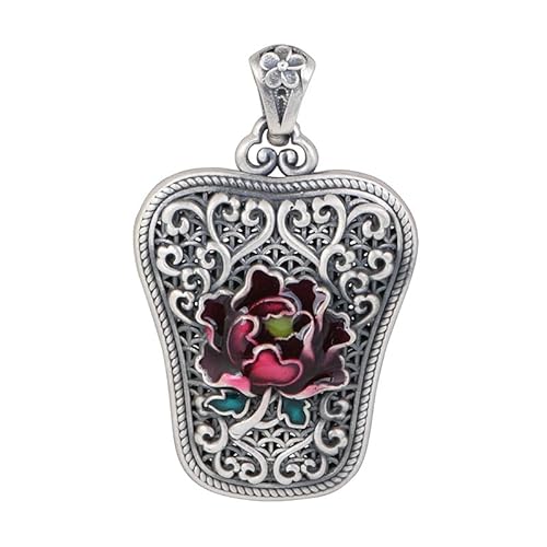 THTHT 925 Sterling Silver Pendant for Women's Necklace, ï»¿Simple Rich Peony Creative Vintage Sweater Chain Pendant