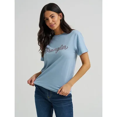 Womens Wrangler Rope Logo Regular Fit Tee Ashley Blue Heather Size L