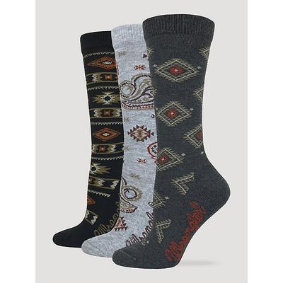 Wrangler Womens Southwest Print Crew Socks 3 Pack Charcoal Size One Size