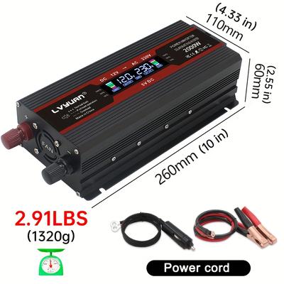 TEMU Lvyuan 1000w/2000w () Vehicle Power Inverter 12v To 110v Ac Converter With Lcd Ac Outlets And Dual Usb Car Charger For Laptop Truck Red, Without Battery Image