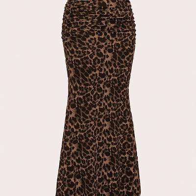 TEMU Women's Y2k Leopard Print Pleated Midi Skirt - Animal Pattern, Machine Washable Spring/summer Casual To Dressy Outfits, Leopard Print Skirt, Summer Fashion, Fashion Trend, Nontransparent Fabric Image