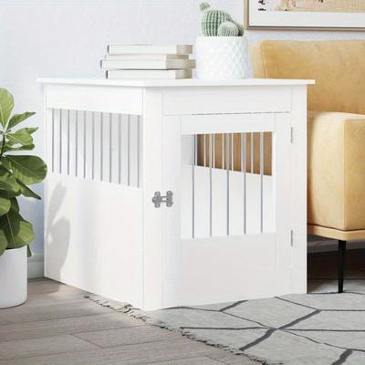 TEMU Medium-sized Dog Crate 64.5x80x71cm - Sturdy Moisture-resistant Wood Fiberboard Pet Bed With Ventilated Mesh Door, White Indoor Kennel For Small & Medium Dogs Image