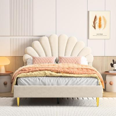 TEMU Ycz Double Padded Bed, 140 X 200 Cm, Double Bed Frame, With Slatted Base And Headboard, For Bedroom, In Velvet, Red, Dyed Image