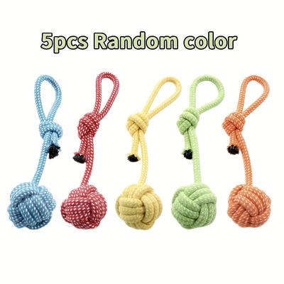 TEMU 5pcsdog Rope Chew Toys Durable Ball With Handle Interactive Molar Teeth Cleaning For Small Medium Dogs Image