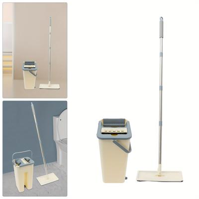 TEMU 2 In 1 Flat Mop With 360 Degree Swivel Stainless Steel Handle, Mop And Cleaning Bucket Set, With 10 Microfiber Pads, Suitable For Floor Covering Image