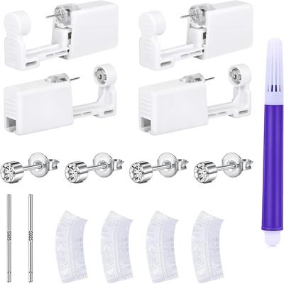 TEMU 11pcs Ear Piercing Set, Helix Cartilage Tragus Ear Piercing Studs, Self-piercing Set, With 925 Silver Ear Care Stick, Waterproof Disposable Earmuffs, Marker Pen Image
