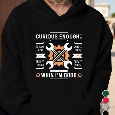 TEMU 1pc Men's Casual Polyester Hoodie With Wrench And Screwdriver Print, 250g Lightweight Knit Pullover With Pockets, Loose Fit Hooded Sweatshirt For Autumn/winter Image