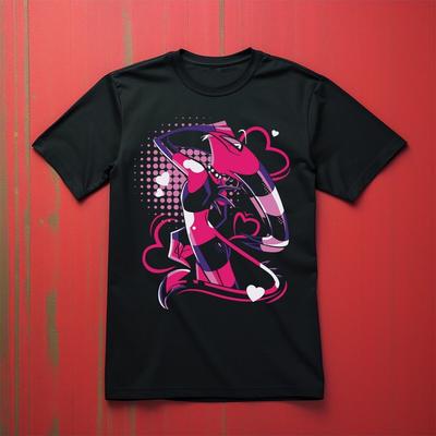 TEMU Blitz Buckzo Men's Anime Heart Graphic T-shirt - Black Casual Cotton Tee With Vibrant , Round Neck Short Sleeve, Machine Washable Regular For Everyday Casual Wear, Comfortable Tee Image