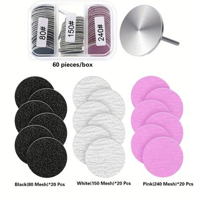 TEMU 60pcs Sanding Paper Discs With Metal Nail Drill Bit 0.98inch - Sanding Disc Nail Drill Bits Replacement For Pedicure And Manicure Image