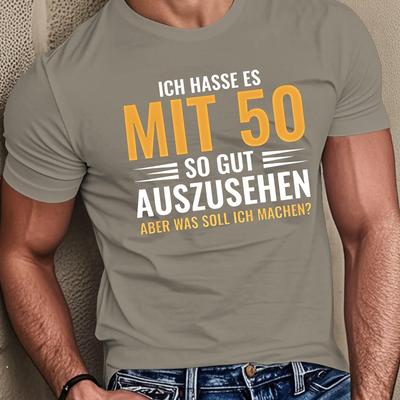 "TEMU Men's German 50th Birthday T-shirt - "ich Es So Gut" Funny Summer Tee, Casual Crew Neck, Lightweight Polyester Blend, Celebrations And Casual Attire, Birthday T Shirts" Image