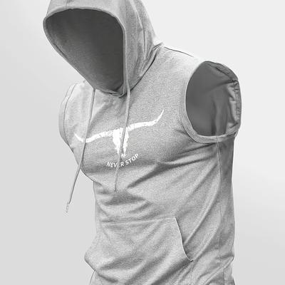 "TEMU Men's Athletic Sleeveless Hooded Tank Top - Gray " To Hide" Design, Drawstring Hoodie Vest For Gym, Running & Outdoor Activities, Gym Clothes" Image