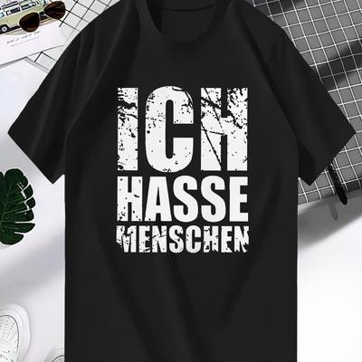"TEMU Men's "i Hate Humans" Graphic Tee - Casual Black Short Sleeve T-shirt With Distressed Print, Light Stretch, Summer And Travel, Travel Apparel | Distressed Print Tee | Lightweight Tshirt" Image