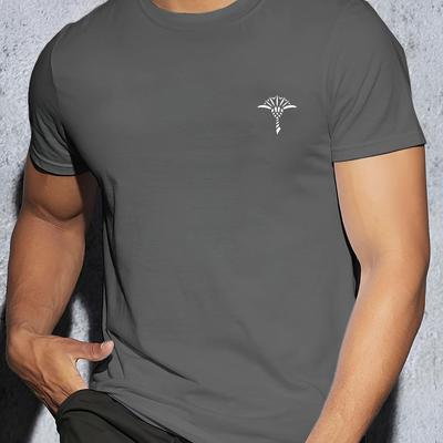 TEMU Men's Summer Casual T-shirt - 100% Polyester Soft Ribbed Collar, Slightly Elastic Regular Fit With Stylish Printed Design, Multiple Colors For Daily & Trendy Wear, Tee, Easycare Fabric Image