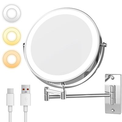 TEMU Wall Mounted Make-up Mirror 8 Inch 1x/10x Cosmetic Mirror With Magnification 360° Swivelling Shaving Mirror Wall Mounted Chrome Image