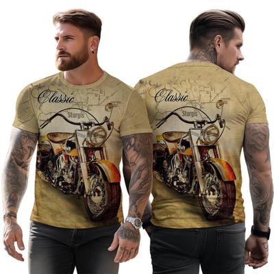 TEMU Vintage Motorcycle Graphic Tee For Men - Casual & Stylish Short-sleeve, Breathable Polyester, Machine Washable, Round Neck T-shirt With Print, Summer Image