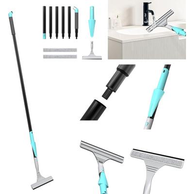 TEMU Window Cleaner Telescopic Wiper Floor Wiper Telescopic Foam Shower Wiper For Shower Wiper With Microfiber Cloth Head & Long Handle (max Length 60.6 In) Image