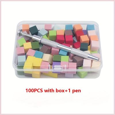TEMU 100pcs Mini Replaceable Nail Art Sponge Blocks, Suitable For Gradient Nail Art Sponge Nail Tools, Nail Supplies Nail Accessories 100pcs Color Sponge With Box + 1 Pen Image