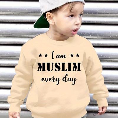 "TEMU Boy's Casual Crew Neck Sweatshirt - Autumn/winter Long-sleeve "i Am Every Day" Print" Image