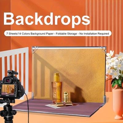 TEMU 7pcs Double-sided Photo Backdrop Kit, 16x11.5 Inch Pvc Flat Background Paper, 14 Patterns, 2pcs Inch Window Frames, For Product, Food, Jewelry Photography Image