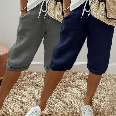 TEMU Special Edition Plus-size Women's Fashion Solid Color Drawstring Shorts 2pcs Set Image