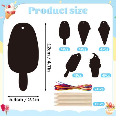 TEMU 40/20pcs Ice Cream Scratch Art, Magic Art Rainbow Scratch Paper Kit, Summer Scratch Crafts Card, Birthday Party Decors School Activity Craft Supplies Image
