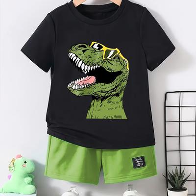 TEMU A Cool Dragon Print T-shirt With A Round Neck And Short Sleeves, Boys' Casual Summer Wear. Image