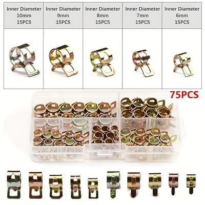TEMU 25/75pcs Plated Spiral Hose Jacket Set, Metal Single-ear Type, 6-10mm Hose Connector, For Fuel Line, Water Pipe, Fixation Image