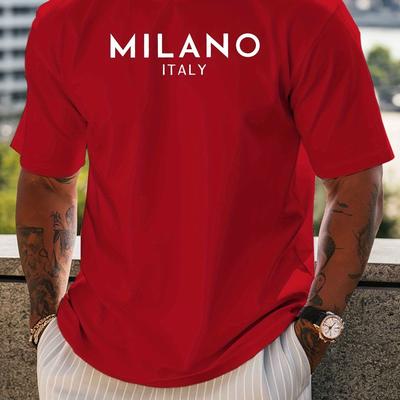 TEMU [1pc Italy Letter Print T-shirt] 1pc Italy Men's Casual Short-sleeve T-shirt - 100% Polyester Knit, Round Neck, Regular Fit, Summer Fashion Top With Letter Print Image