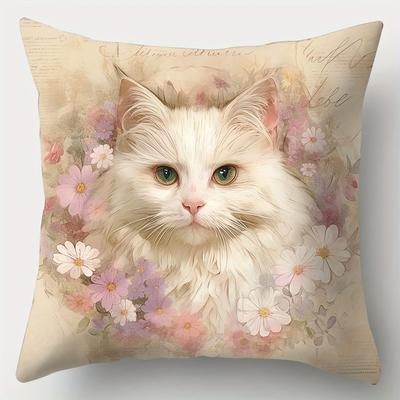 TEMU 1pc/4pcs Fox Cat Animal Theme Pattern Single Side Decor Sofa Pillow Cover Square Polyester Pillow Cover Modern Sofa Decor Cushion Cover Image