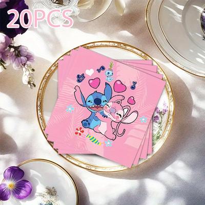 TEMU 20pcs Stitch & Party Napkins - Whimsical With Hearts & Musical Notes, Ideal For Weddings, Birthdays, Picnics, And , Festive Table Decor | Design | Decorative Napkins, Stitch Party Supplies Image