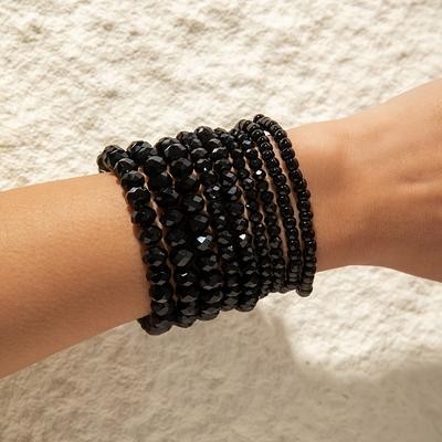 TEMU 9pcs Bohemian Fashion Beaded Bracelet Set, Sliced Flat Glass Beads Women's Bracelet Set Suitable For Work Daily Party Gifts For Day Gift Image