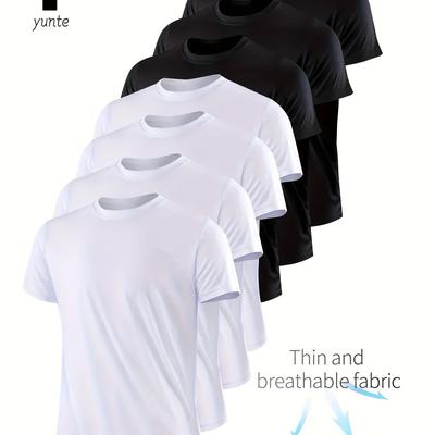 TEMU 7pcs Men's Quick-dry T-shirts - Breathable, Sweat-wicking Crew Neck Tees For Gym & Running, Lightweight & Comfortable Image