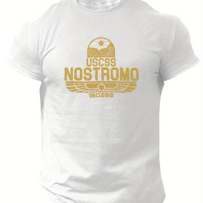 TEMU Men's Uscss Nostromo Graphic Tee - Casual Short-sleeve T-shirt With Star & , Beige Summer Top For Casual Attire, Everyday Tshirt | Themed Shirt | Machine Washable Shirt Image