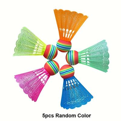 TEMU 5pcs Mixed-color Badminton Feathers, Durable Pa Silk, Lightweight And Easy To Track, Suitable For Outdoor And , Complete Badminton Set Image