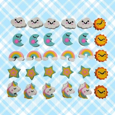 TEMU 30pcs Rainbow/sun/clouds/stars/horse/moon Erasers Novelty Pencil Erasers For Easter Erasers Classroom Work Rewards Gift Rewards Gift Image
