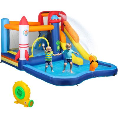 Hüpfburg mit Gebläse, Rutsche, Planschbecken, Kletterwand, Sprung, Wasserkanone, Aufblasbare Image