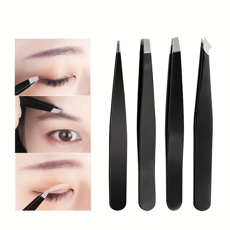 Haarentfernungspinzette, Edelstahl, Augenbrauenpinzette, rosa, schräg, schwarz, Spitze, Spitze, Gesicht, harmlos, Make-up, Schönheitswerkzeug, Schwarz Image