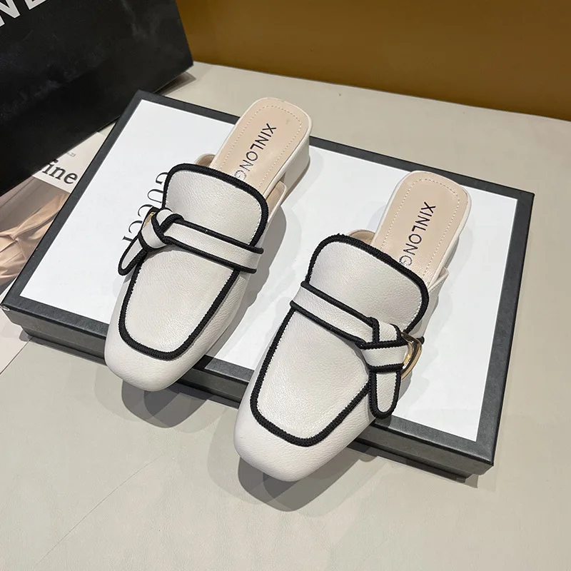 Baotou Half Slippers Women's Outer Wearing New Summer Mid-Heel Women's Shoes Fashionable Thick Heel Cyber Popular Sandals