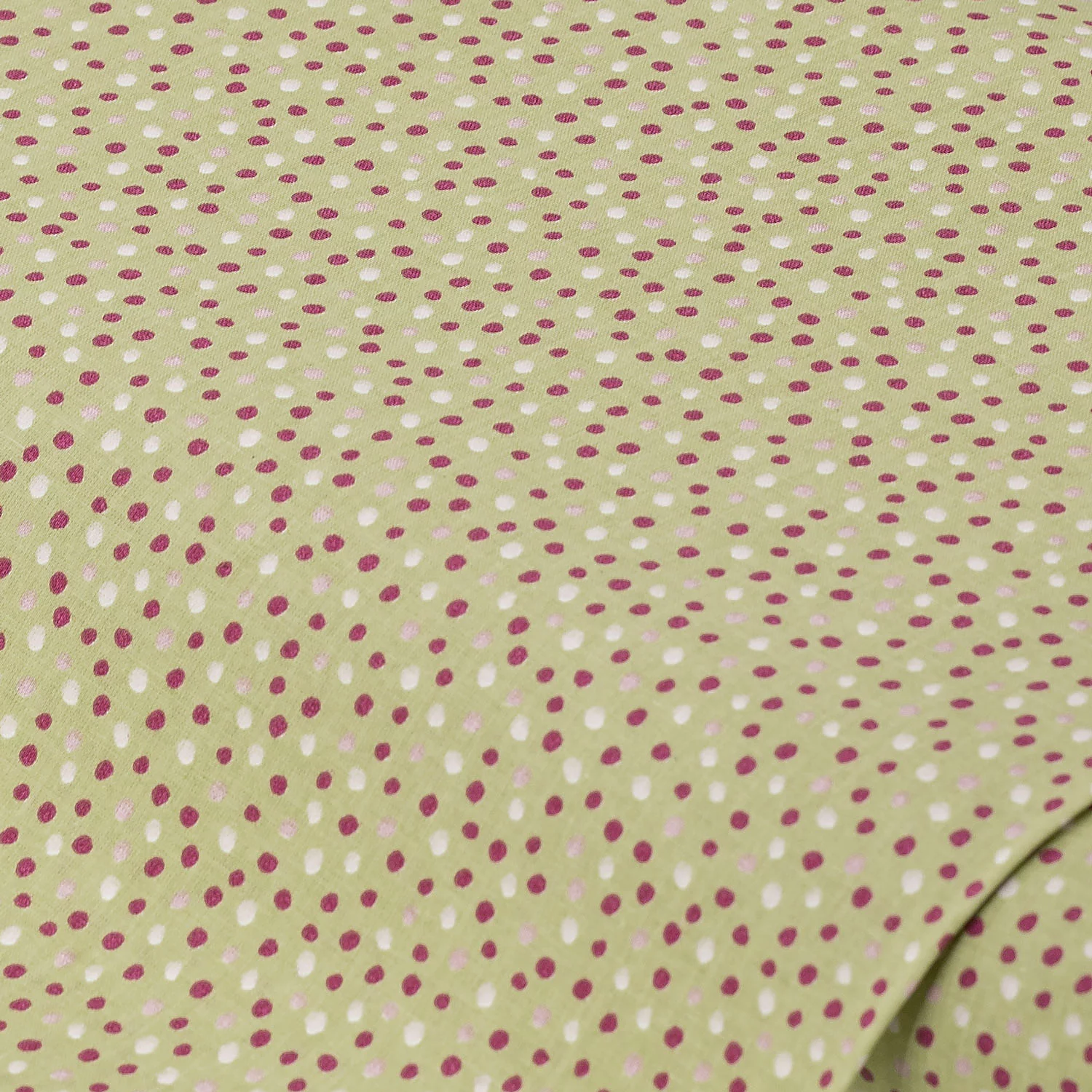 Baumwollstoff Pünktchen Mona, grün/rosa/beere