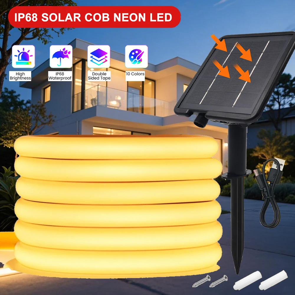 Solar-Neonlichtstreifen, 24 V, COB, wasserdicht, IP68, Rot, Grün, Blau, Warmweiß, 320 LEDs/m, flexible, hochdichte Linearbeleuchtung Image